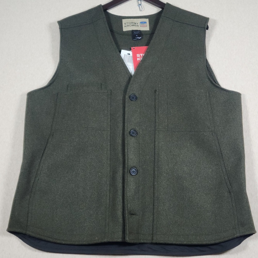 Stormy Kromer The Button Vest Olive Green 100% Wool Mens XL Made in USA New